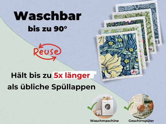 5x Art Spültücher bedruckt Set - William Morris Select Edition