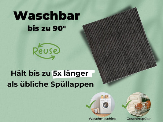Schwedische Spültücher Grau dunkel (Baumwolle & Holz-Zellstoff) - waschbar & extra Saugstark