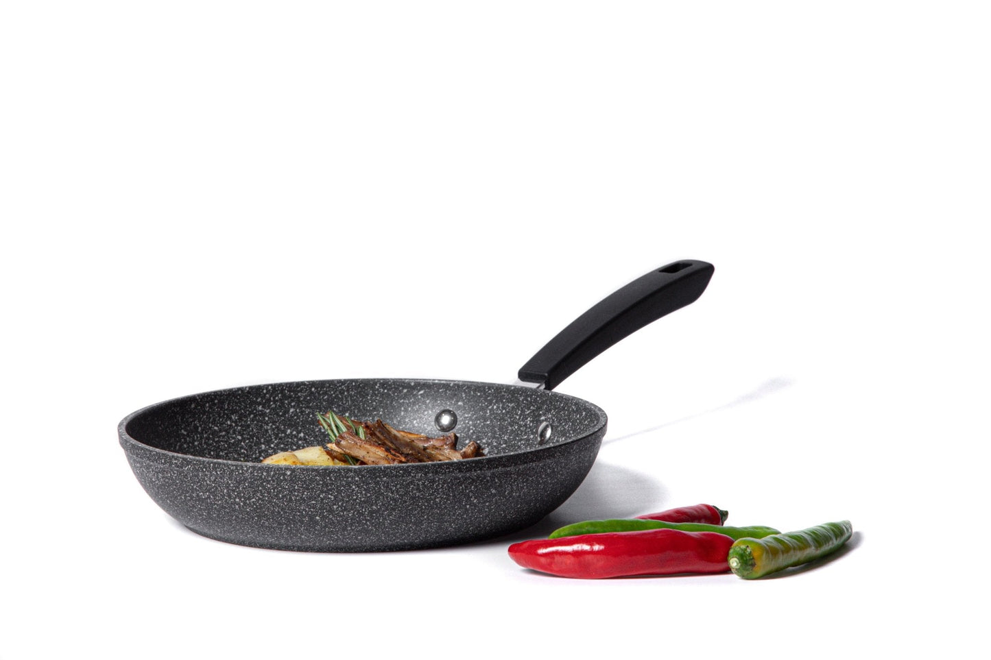 CAROTE® Granite - kleine Pfanne aus geschmiedetem Aluminium, Antihaftbeschichtung, mit Glasdeckel, Induktionsboden, 20 cm Ø.