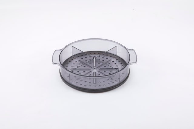 Transparenter Dämpfaufsatz aus Polycarbonat mit verstellbaren Trennwänden, 24 cm Durchmesser.