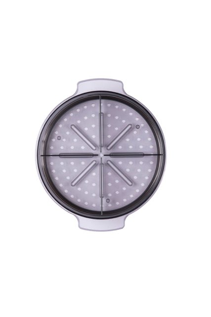 Transparenter Dämpfaufsatz aus Polycarbonat mit verstellbaren Trennwänden, Durchmesser 24 cm.