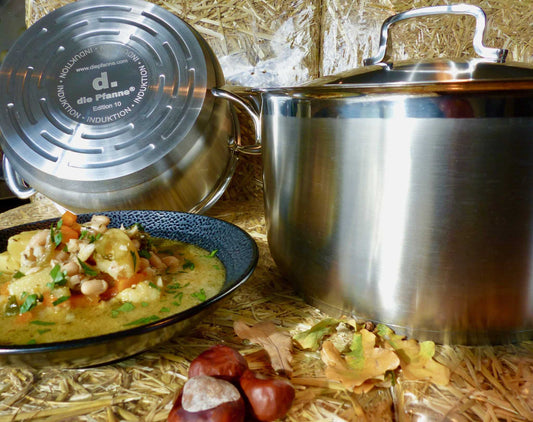 Edelstahltopf Set Edition 10 mit Dämpfaufsatz und Teller Suppe, Suppe Bündel Kochgeschirr für Induktion