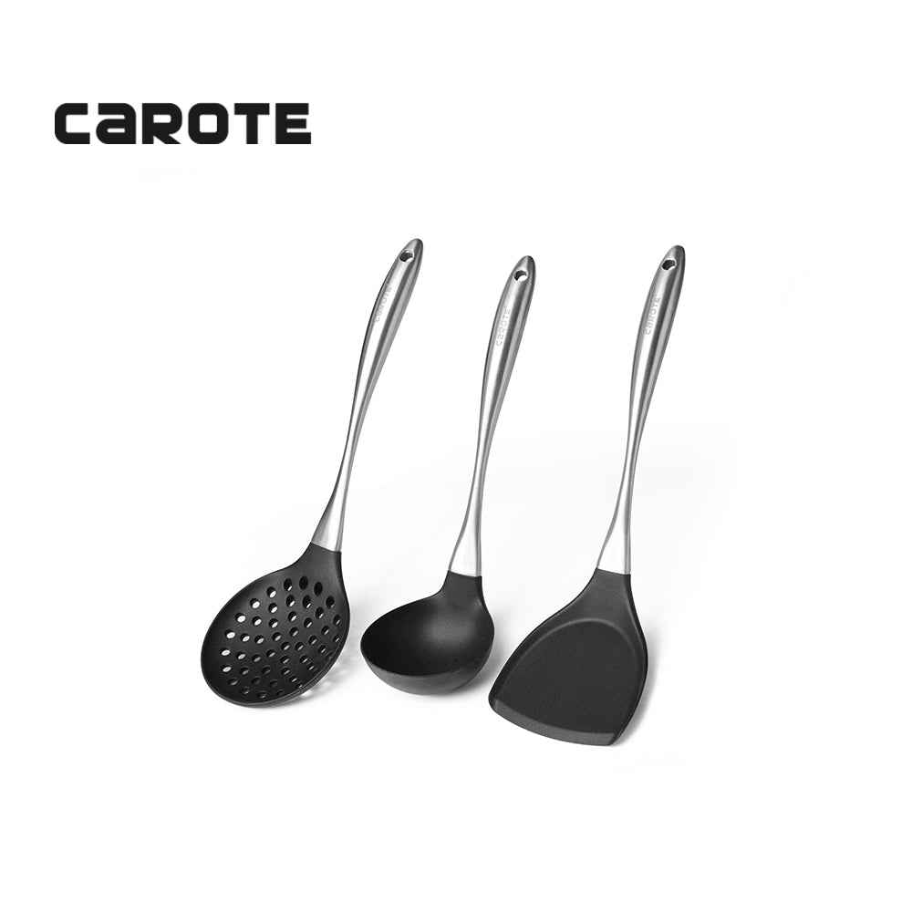 Küchenhelfer-Set aus Edelstahl und Silikon, ergonomisch, hitzebeständig, für Antihaftgeschirr.