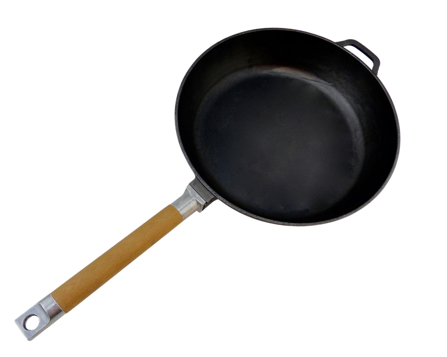 Gusseisenpfanne der PUREiron-Serie mit abnehmbarem Holzstiel, ideal für verschiedene Kocharten.