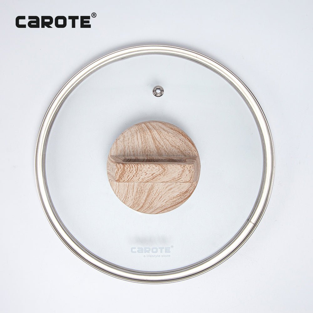 Minipfanne aus Aluguss der Kochgeschirrserie 'Woody' von Carote® mit Glasdeckel, Holzoptik