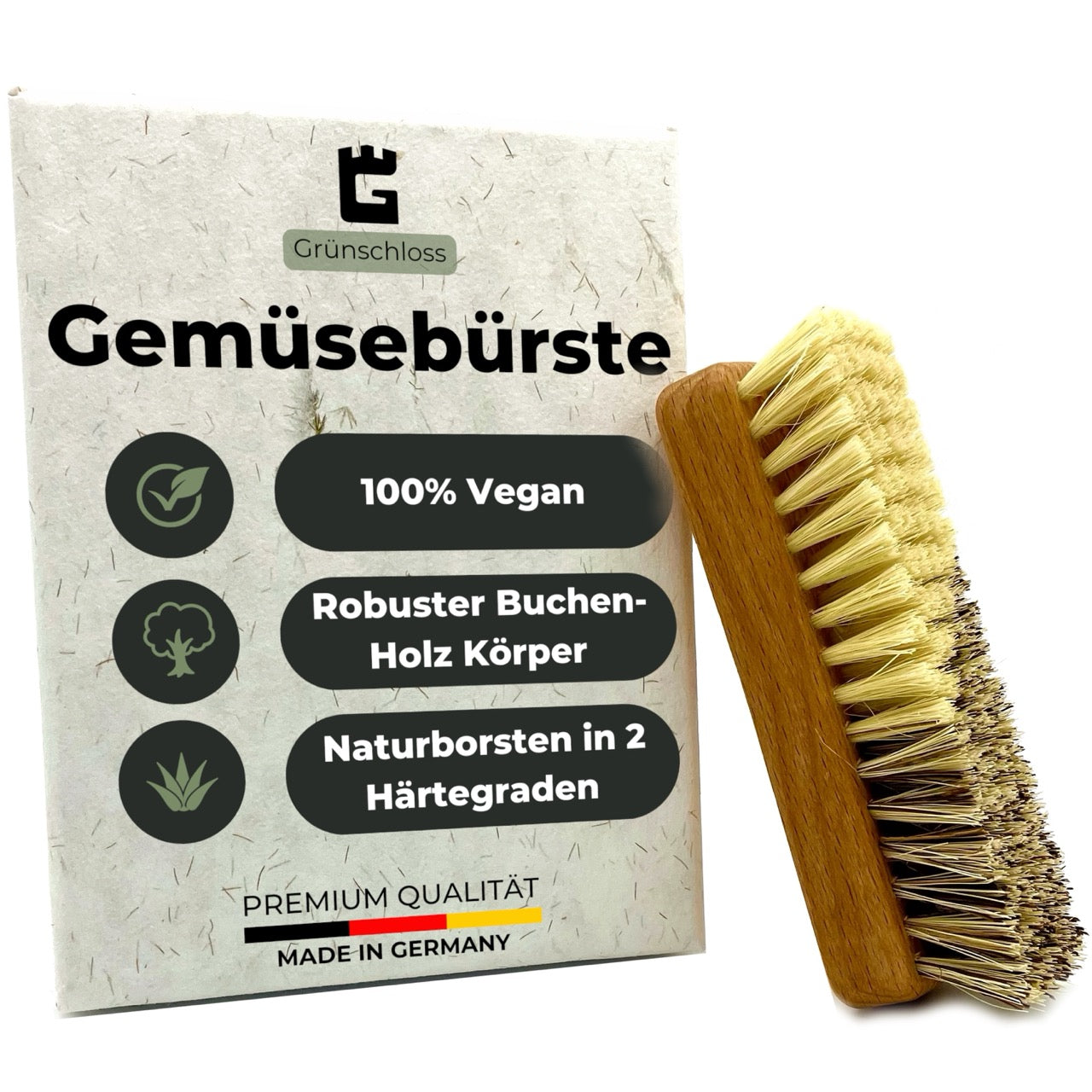 Holz Gemüsebürste mit robustem Buchenholzgriff und zwei Härtegraden Naturborsten vegan und nachhaltig