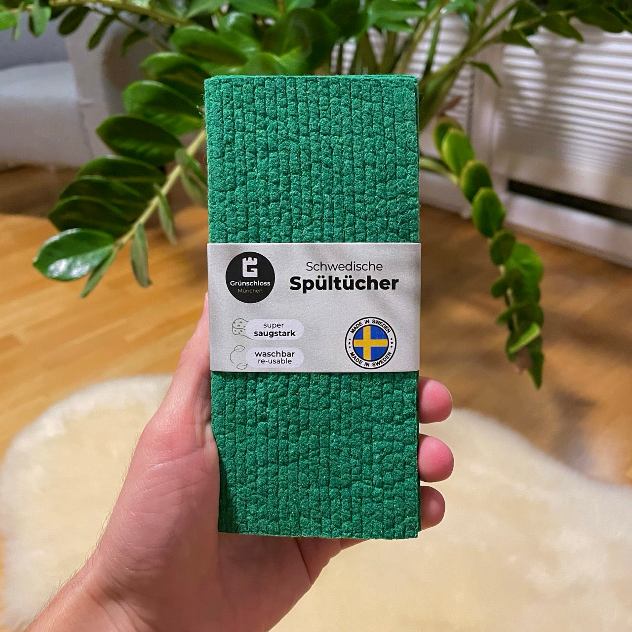 Geschenkset schwedische Spüllappen Forest Green, waschbare, saugstarke grüne Küchentücher aus Schweden, plastikfrei und nachhaltig