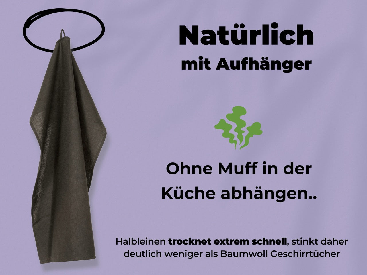 2x Halbleinen Geschirrtücher Anthrazit & 3x Spüllappen Grau (Dark-Grey)