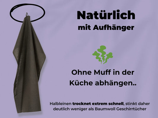 2x Halbleinen Geschirrtücher Anthrazit & 3x Spüllappen Grau (Dark-Grey)
