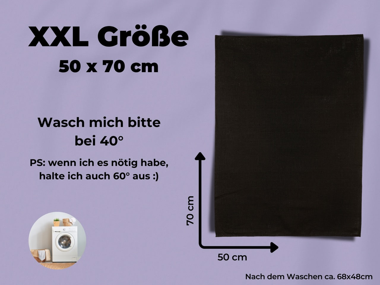 2x Geschirrtücher Schwarz Halbleinen & 3x Spüllappen Schwarz (All-Black)