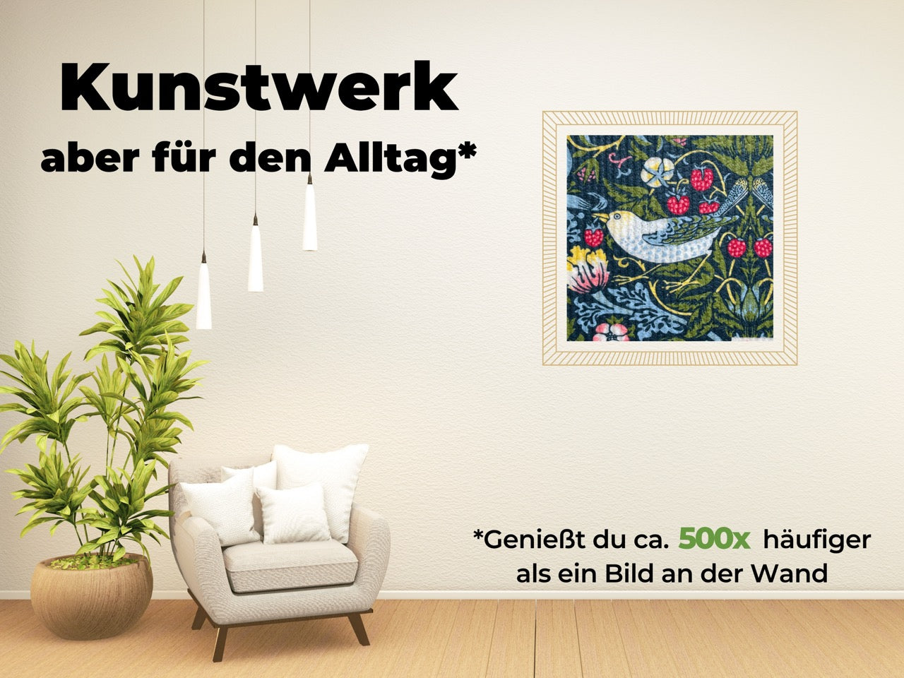 3x Art Spültücher waschbar - Original William Morris Strawberry Thief