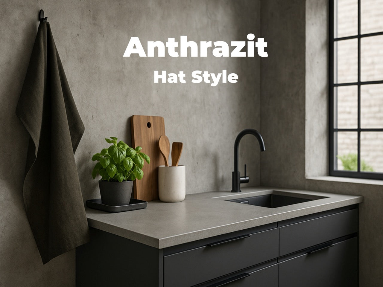 2x Halbleinen Geschirrtücher Anthrazit & 3x Spüllappen Grau (Dark-Grey)