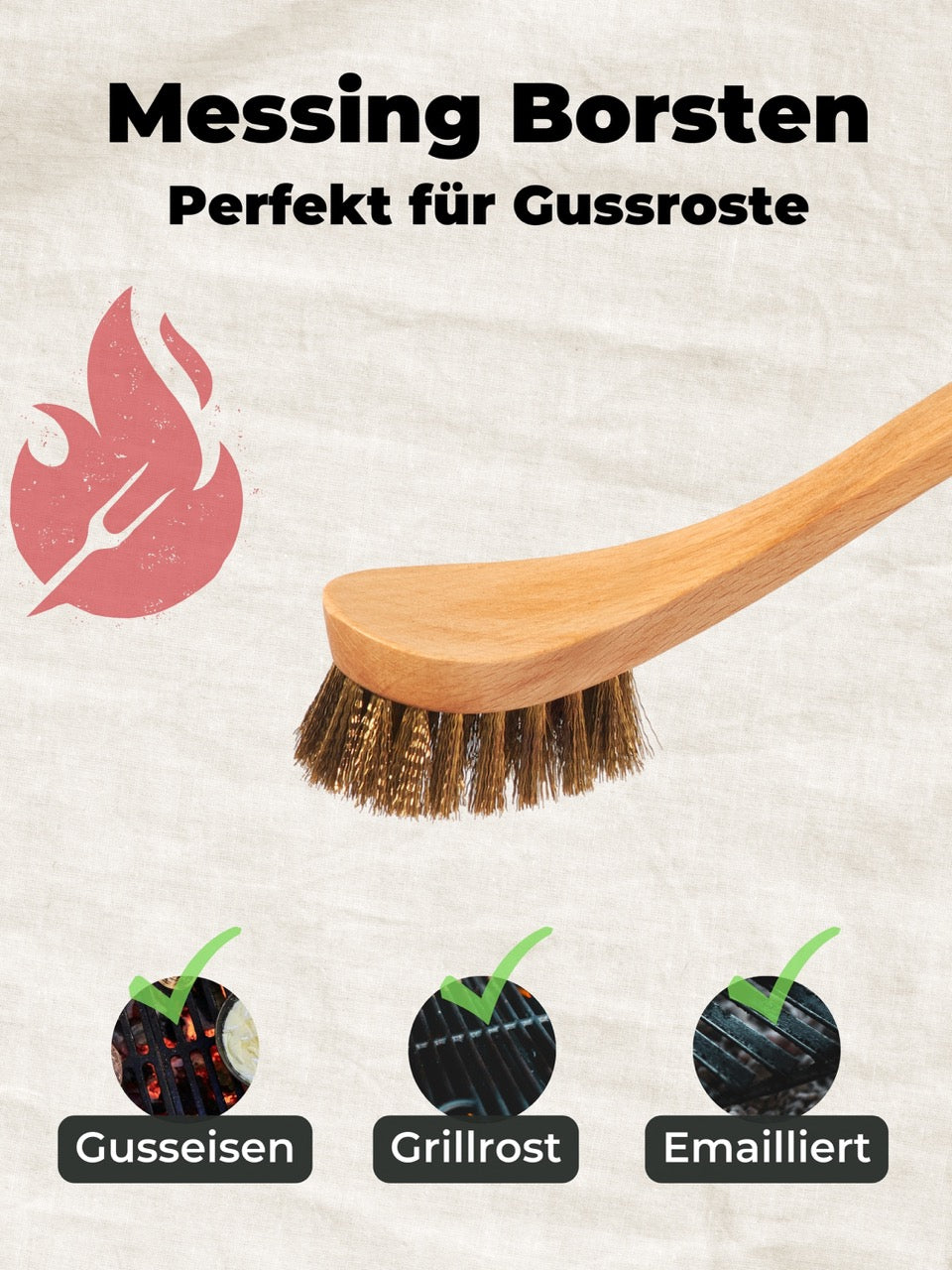 Grillbürste Messing für Gussrost & Grillrost Reinigung - Gusseisen Reiniger