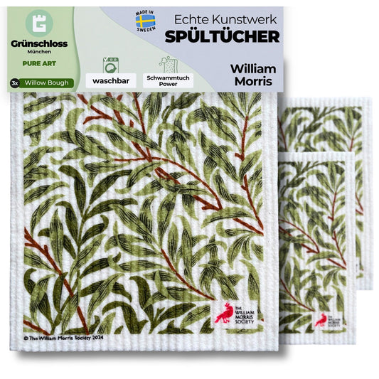 3x washable art spültücher with William Morris Willow Bough design