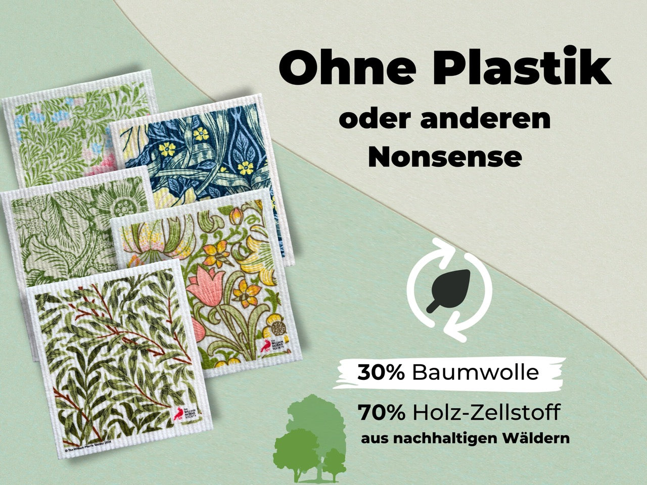 5x Art Spültücher bedruckt Set - William Morris Green Edition