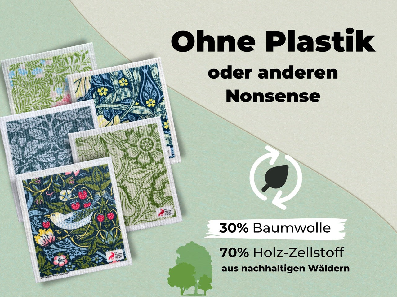 5x Art Spültücher bedruckt Set - William Morris Select Edition