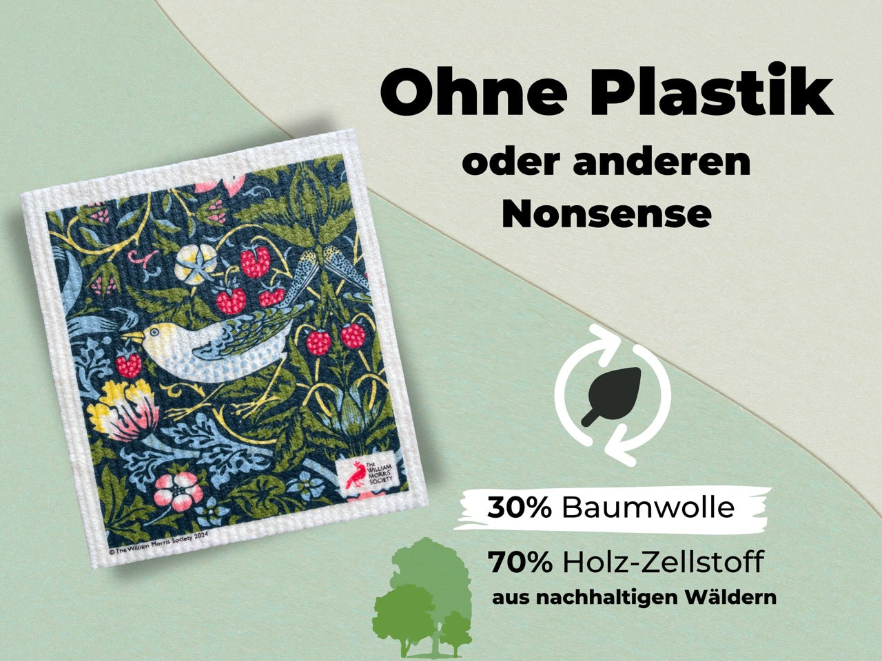 3x Art Spültücher waschbar - Original William Morris Strawberry Thief