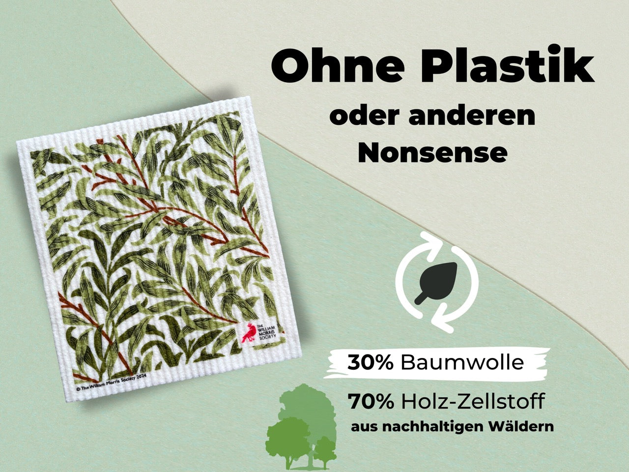 3x Art Spültücher waschbar - Original William Morris Willow Bough