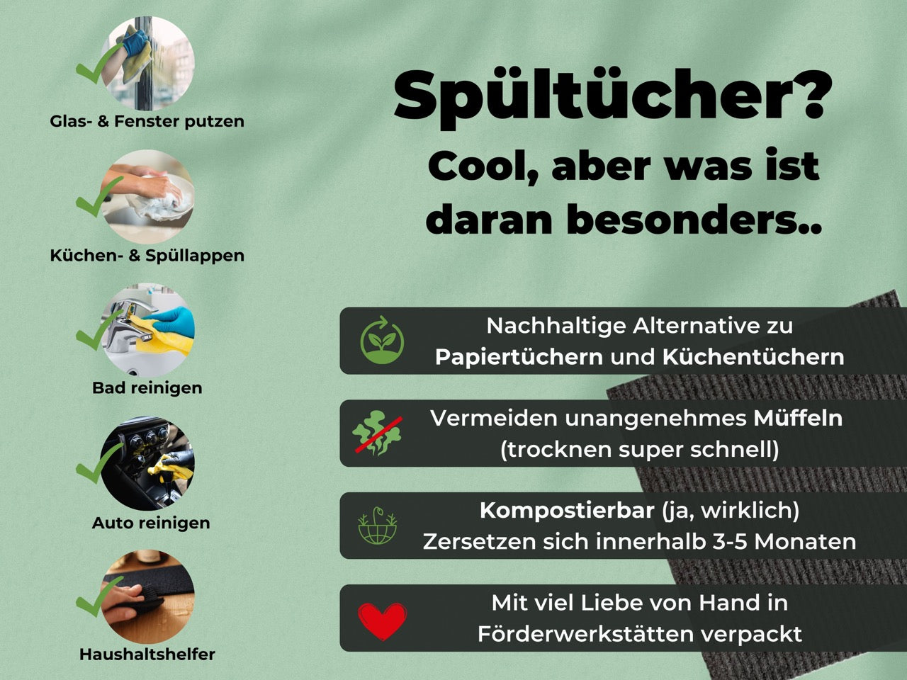 Schwedische Spültücher Grau dunkel (Baumwolle & Holz-Zellstoff) - waschbar & extra Saugstark