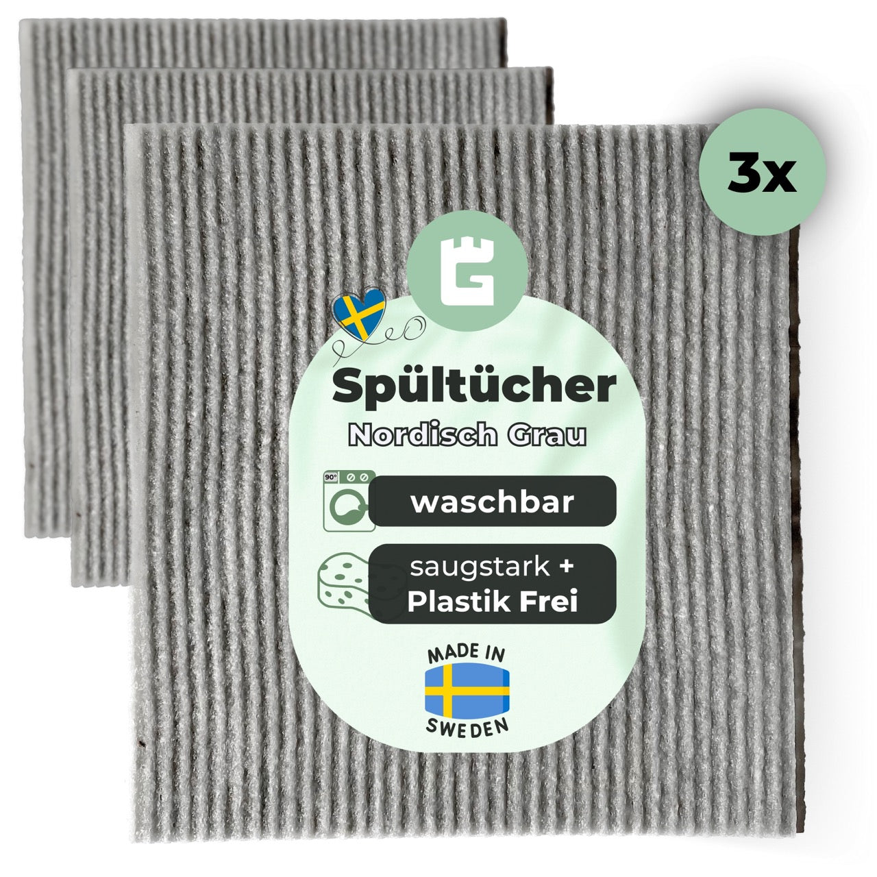 Spültücher Grau aus Baumwolle & Holz-Zellstoff - waschbar & extra Saugstark - Made in Sweden