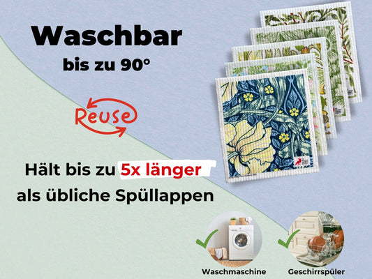 5x Art Spültücher bedruckt Set - William Morris Green Edition