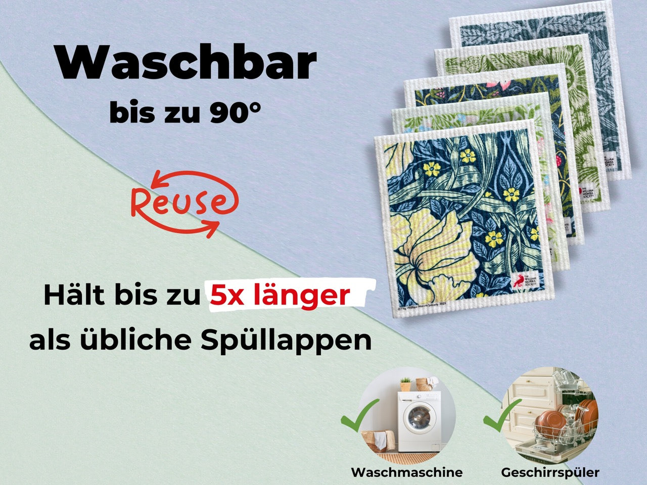 5x Art Spültücher bedruckt Set - William Morris Select Edition