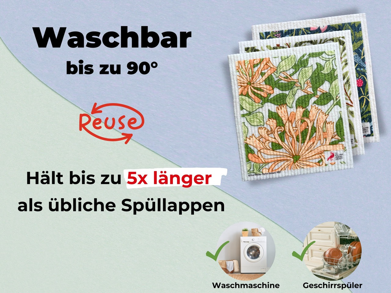 5x Art Spültücher bedruckt Set - William Morris Meisterwerke