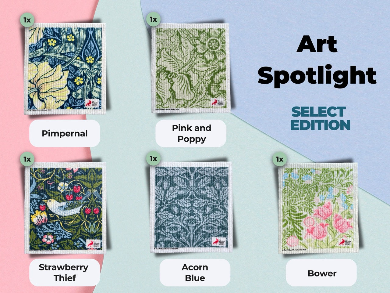5x Art Spültücher bedruckt Set - William Morris Select Edition