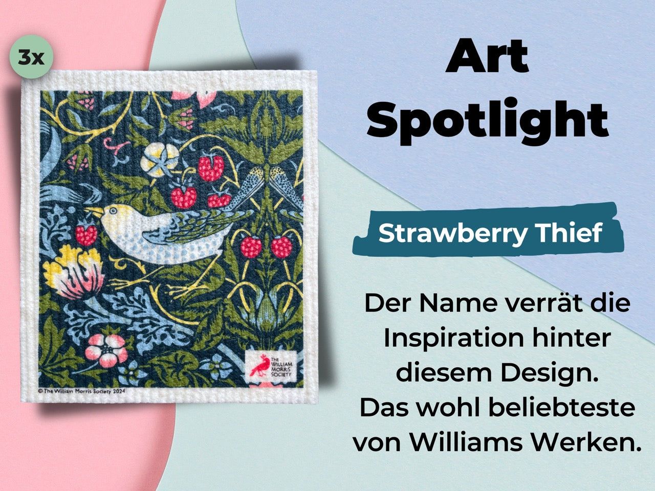 3x Art Spültücher waschbar - Original William Morris Strawberry Thief
