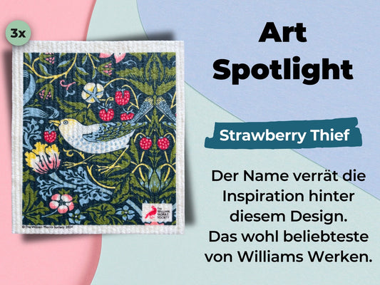 3x Art Spültücher waschbar - Original William Morris Strawberry Thief